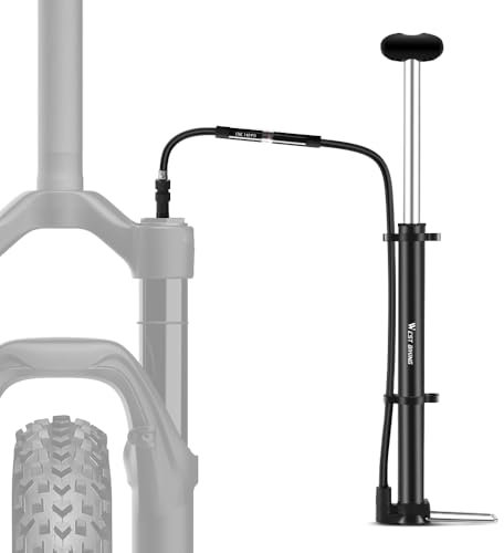 Mini bomba amortiguadora 140 PSI – Bomba de horquilla de suspensión y bomba de aire para bicicleta MTB, Fully & Road Bike – Compatible con Schrader & Presta – Bomba de aluminio con manómetro y