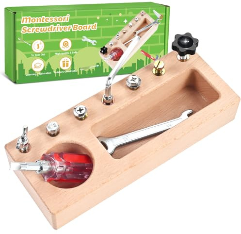 Wooderma Montessori Spielzeug ab 3 4 5 Jahre, Montessori Schraubendreher Brett, Montessori Busy Board, Montessori Schraubbrett, Holzspielzeug Motorikspielzeug Lernspielzeug, Geschenk für Vorschulkind