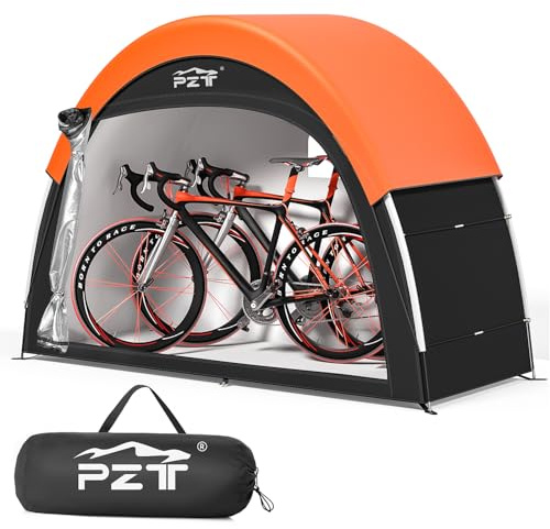 PZT Upgraded Bike Tent with Rain Cover, Portable Outdoor Storage Shed for 2-3 Bikes, 210D Oxford Fabric PU4000 Waterproof, Bike Shed/Bike Cover for Motorcycles, Garden Tools, Lawn Mower