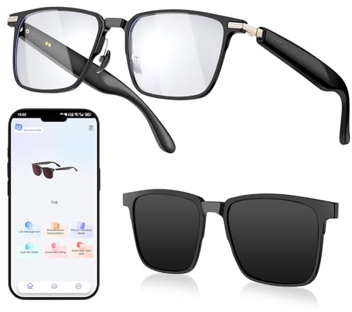 Fagalil Smart AI Glasses, Bluetooth Sunglasses for Men Women with Real-Time Translation and Voice Assistant Open Ear Smart Sunglasses with Blue Lightand UV Pretection Interchangeable Lenses