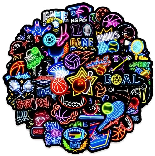 Affoto Neon-Kugeln Aufkleber für Laptop(50PCS),Geschenk für Kinder Jugendliche Erwachsene,Kategorie Ball Wasserdicht Vinyl Stickers für Auto,Motorräder Fahrrad Gepäck Scrapbook,Skateboard Gitarre