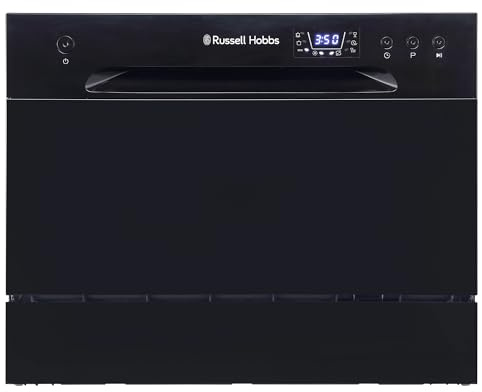 Russell Hobbs Table Top Dishwasher Compact Mini with 6 Place Settings, LED Display, Button Control, 6 Programmes, Portable & Efficient, 24hr Timer, Rinse & Eco Mode in Black, RH6TTDW0D1B
