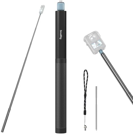 SMALLRIG Extendable 150cm/59in/4.9ft Invisible Selfie Stick for Insta360 X5/X4/X3/X2, for DJI OSMO 360, Portable Selfie Stick for Panoramic Action Camera with 1/4-20 Screw, Ground Spike, Wrist Strap