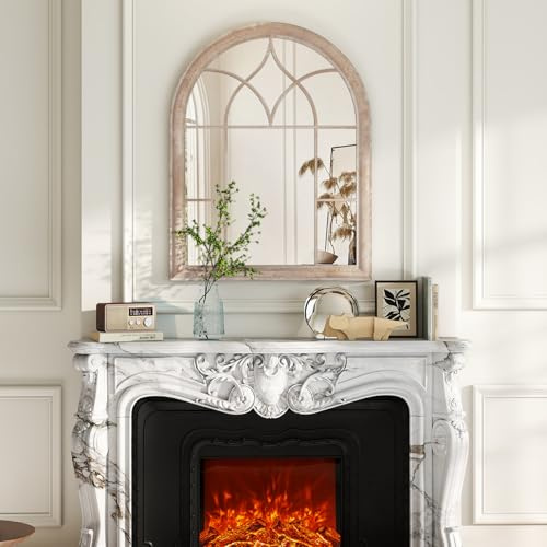 GOPLUS Miroir Fenetre Mural Décoratif avec Cadre Métallique, Haute Définition, Miroir Arche Verrière Rétro à Suspendre, Décoration Arqué Vintage pour Chambre Entrée Salon (88,5 x 69 cm)