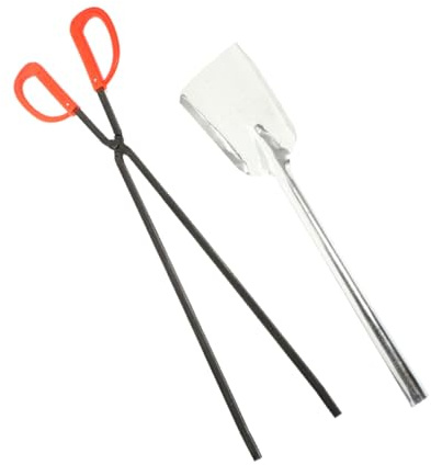 MERRYHAPY Pelle à Cendres et Pinces à Feu 2 Pièces en Fer Blanc Petite Taille Poignée Rouge 50 Cm, Outils de Cheminée pour Poêle et Barbecue, Récupération des Déchets, Ustensiles pour Feu