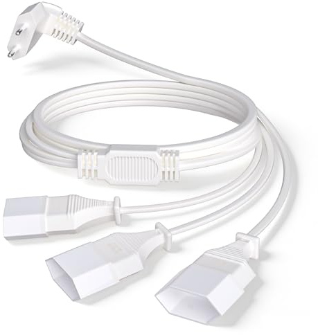Cable de Alimentación 3 en 1, Alargador Enchufe Plano 3M, Enchufe Europeo de 250 V/2,5 A, 90° Alargador Enchufe para Televisores, Monitores, Computadoras, Lámparas, Blanco