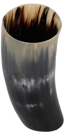 SHINEOFI Chope à Bière Viking Grosse Capacité en Corne de Bovin Naturelle Laquée, Tasse Artisanale Rustique pour Vin et Hydromel, Gobelet Médiéval Décoratif Adapté aux Fêtes