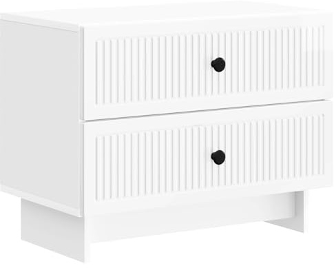 Todiikf Nachttisch Hochglanz Weiß 62 x 34,5 x 47,5 cm, Nachtschrank aus Holzwerkstoff mit 2 Schubladen, kleine Nachtkonsole und Beistelltisch für Schlafzimmer und Wohnbereiche