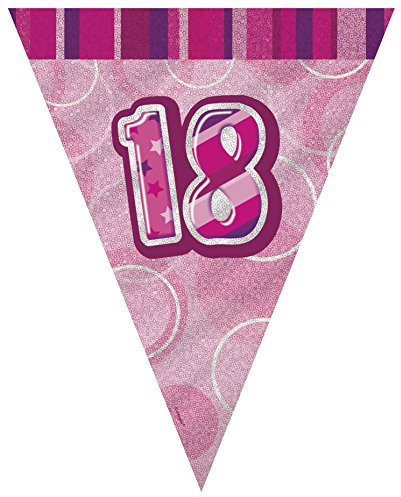 Unique Party Wimpelkette zum 18. Geburtstag, 2,7 m, glitzernd, rosa