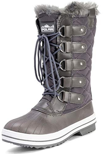 Polar Womens Snow Boot Nylon Tall Winter Snow Waterproof Warm Rain Boot - Gris/Gris - 41 - ZZCD0029