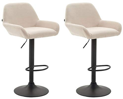 CLP 2er Set Barhocker Braga Mit Stoffbezug I 2 x Barstuhl Mit Lehne Und Fußstütze, Farbe:creme, Gestell Farbe:schwarz