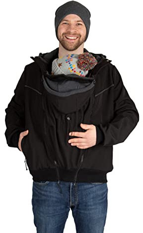 Viva la Mama - Männerjacke zum Babytragen Vorn, Allwetter, Softshell - Explorer - schwarz - L