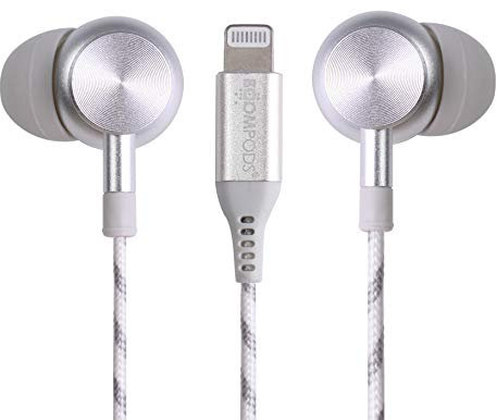 BOOMPODS Digibuds Lightning MIFI - Auriculares digitales con conector Lightning para iPhone y iPad, cable trenzado de tela, resistente al sudor, con controles en línea con cable