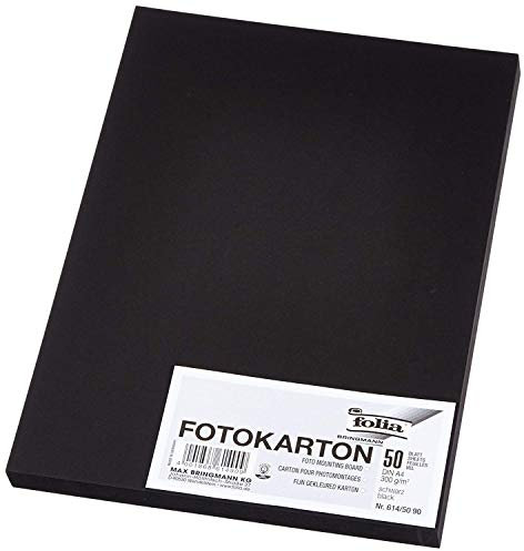 folia 614/50 90 - Fotokarton DIN A4, 300 g/qm, 250 Blatt, schwarz - zum Basteln und kreativen Gestalten von Karten, Fensterbildern und für Scrapbooking