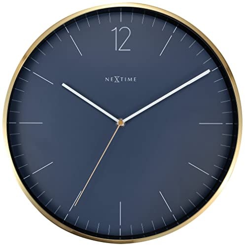 NeXtime Wanduhr Ø 34 cm Glas/Metall blau Vintage „Essential Silver“ 34