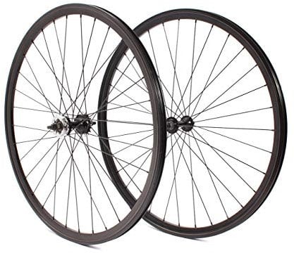 KHE Fixie Laufradsatz 700c 28 Zoll Doppelkammerfelge 32 Loch schwarz 30mm hoch inkusive Starr- und Freilaufritzel