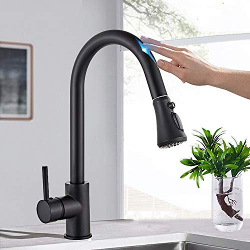 Grifos De Cocina Smart Touch Grúa Para Sensor Grifo De Agua De Cocina Extraer Fregadero Girar Sensor De Grifo Táctil Grifos De Control De Agua Táctil Negro