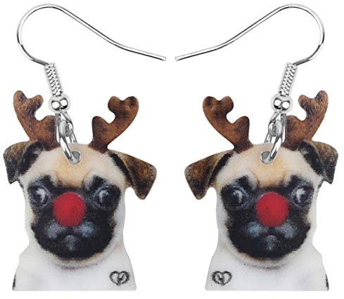 DUOWEI Acryl Weihnachten Chihuahua Mops Hund Ohrringe Haustier Hund Baumeln Ohrringe Schmuck für Frauen kleine Mädchen Urlaub Geschenke (Weiß1)