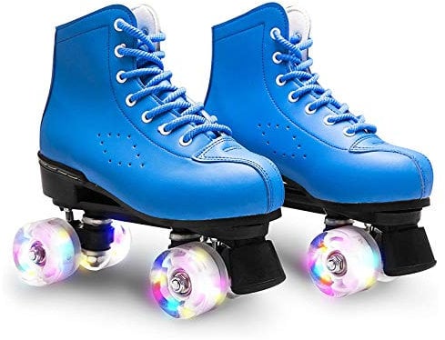 MIAOXIAO Damen Rollschuhe Zweireihig 4 Rad Flash Wheel PU Leder High-Top Skates für Indoor Outdoor Erwachsene,B,CN 43