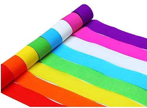 Krepppapier Bunt Party Luftschlangen 8 Farben Kreppbänder 4,5 cm x 25 m Krepppapier Zum Basteln Hintergrund Hängende Dekorationen für Hochzeitsfest Partydekorationen, Handgemacht(8 Rollen)