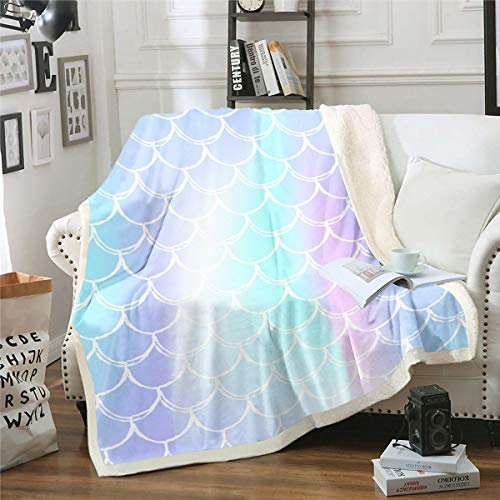 Tbrand Meerjungfrau Skala für Mädchen Jungen Kinder Fischschuppen Muster Kuscheldecke 150x200cm Ative Shiny Rosa Lila Schick Decke Ozean Wohndecke