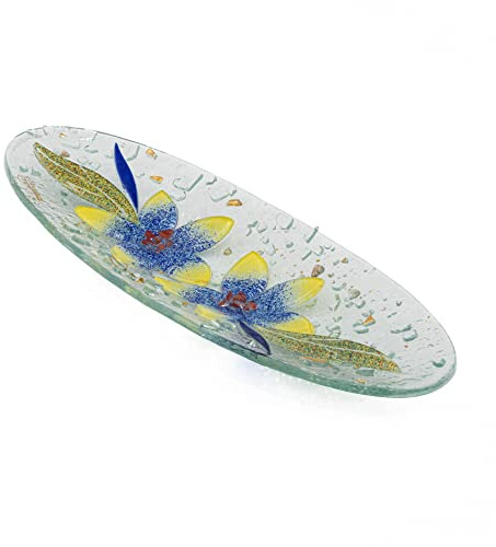 Sospiri Venezia Bandeja de Tocador de Vidrio de Murano con Decoración Floral, Centro de Mesa, Decoración para el Hogar, Idea de Regalo, Hecha a Mano en Italia (28x11 cm, Ovalada)