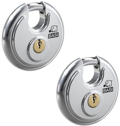 BASI | Rundbügelschloss 2er Set | massiver Edelstahlkorpus | verschiedenschließend | Kneifschutz | gehärteter Stahlbügel | sicheres Vorhängeschloss | Bügelstärke 9,5 mm | 2 Stück