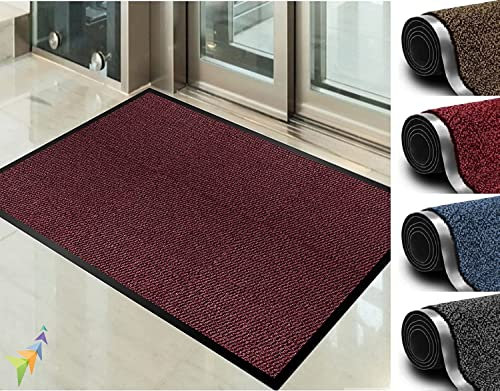 Abaseen Door Matts Indoor & Outdoor Washable Large Kitchen Barrier Mat Heavy Duty Non-slip Rubber Back Entrance Rug Shoes Scraper Super Absorbent Front Door Mat Carpet (120x180 cm, Red)