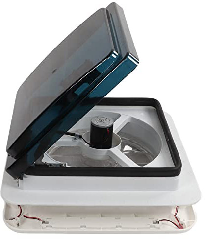 01 02 015 Ventilateur de Toit de Camping-car, Ventilateur de Camping-car 12 V 10 Lames Double Mode D'entrée D'air avec 4 Lumières LED pour Camping-car, Remorque, Toilettes, Salle de Bain.