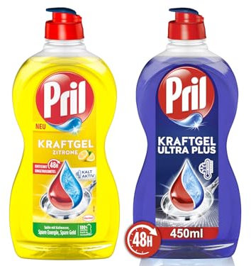 Pril Kraftgel Geschirrspülmittel Probier Set, mit 2 Sorten, Zitrone und Ultra Plus,(2 x 450 ml)