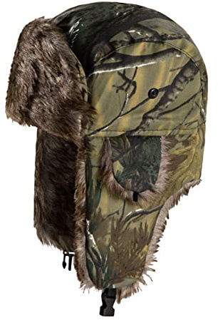 TINAYAUE Winter Trapper Jagdmütze mit Ohrenklappen Fallen Leaf Camo Cap Kunstpelz Uschanka Russisch Warme Mütze Unisex Winddicht Jägermütze Kaltes Wetter Wintermützen für Jagd, Skifahren, Wandern,