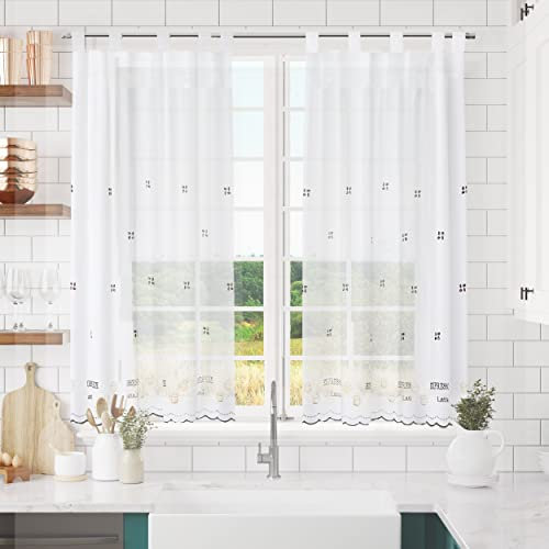 Dalina Textil - Cortina de Cocina Translúcido con Bordado, Cortina Media Altura para Cocina, Comedor, Marco de Puerta Tejido Gasa Fina(1 Pieza 140 x 180 cm, Coffee)