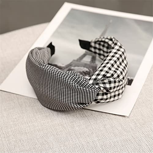 Hairpin Plaid Stitching Retro Hairband Women's Broad-Border Bowknot Headband Korean Version Schönheit