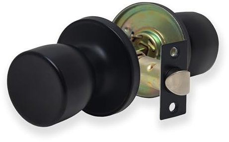 XFORT Tulip Passage Knob – Poignée de Porte Ronde Américaine avec Serrure Simple – Bouton de Poignée Rotatif pour Portes Intérieures en Bois – Finition Noir Mat– Kit Complet