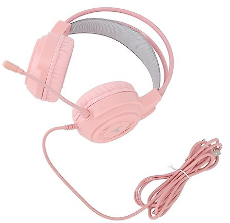 Pssopp Gaming-Headset, Kabelgebundener Gaming-Kopfhörer, Siebenfarbiges RGB-Licht, Lebendiger und Klarer Klang, 4D-Surround-Sound für Laptop (Rosa)