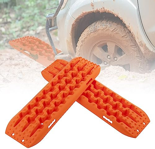 COSTWAY Planche de Récupération Tout-Terrain 2 Pièces, Tapis de Traction en Nylon Charge 10 T, Récupération de Véhicules dans Neige Boue et Sable (Orange, 107 x 31 x 7 cm)