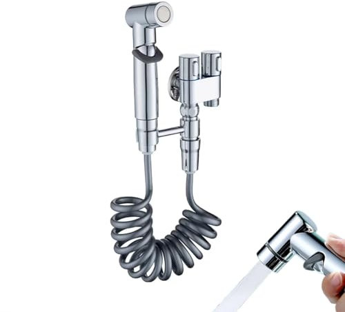1 in 2 uscite a doppia valvola di controllo per WC con rubinetto a mano per WC e mini kit di spruzzatore per chiave per WC rondella di arresto accessorio bidet doccia a mano per lavatrice e