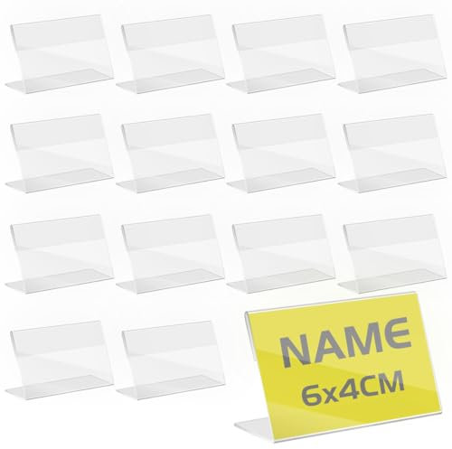 TAPKUA 50 Stück Transparent Acryl Etikettenhalter, Kleiner 6x4 cm Kleiner Tabelle Namensschild Preisschild Display Transparenter Preisschildhalter für Geschäfte Bäckereien Regale QR-Code-Ständer