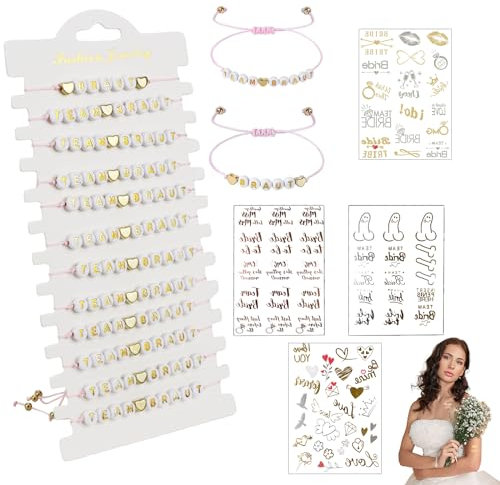 CYUaoao 12 Pezzi JGA Accessoires Damen Team Bride Braccialetti da Donna con adesivi JGA per Addio al Celibato Decorazione Jga Bracciali da Donna Regalo per Matrimonio Foto di Nozze