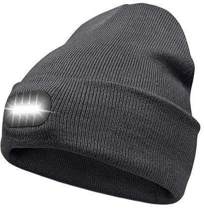 Loowoko LED Beleuchtete Mütze Unisex,Geschenke Weihnachten für Männer Frauen Bluetooth 5.0 Strickmütze Kopfhörer Musik Mütze mit Lautsprecher, Waschbar Wintermütze für Outdoor Sport grau