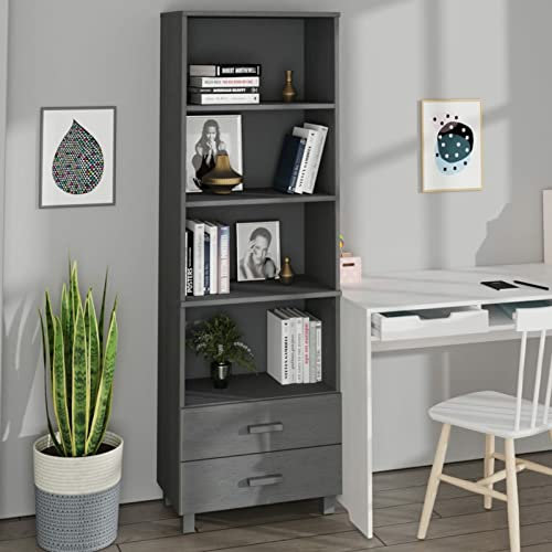 BaraSh Highboard HAMAR Dunkelgrau 60x35x180 cm Highboard Wohnzimmer Esszimmerschrank Wohnzimmer SchräNke Highboard Vintage Buffetschrank Massivholz Kiefer
