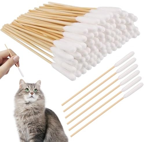 Extra Large 15cm Pet Dog Ear Cleaner Swabs, 50 Pcs Enhanced Long Cane Stick Pet Ear Cleaning Bamboo Cotton Buds, Pet Supplies Big Cotton Swab for Cat Dogs Ear Wax Infection Removal
