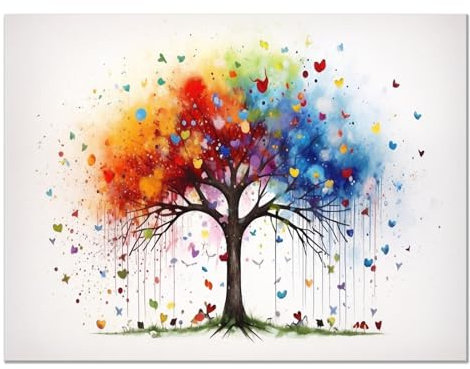 CcacHe Arbre De Vie Tableau Salon En Toile, Paysages ColoréS Rouge Bleu Poster décoration esthétique classique imprimés d'art mural chambre à coucher ferme -70x100cm Sans cadre