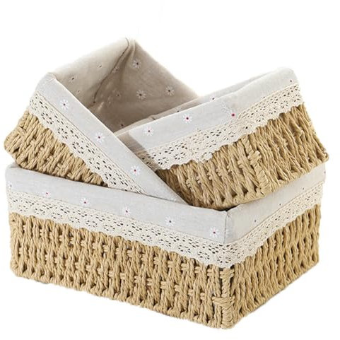 Wensdr Lot de 3 paniers de rangement avec doublure pour rangement de papier toilette, salle de bain, cuisine, chambre à coucher, organisation décorative de paniers