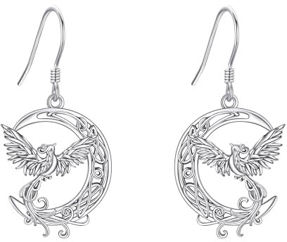 Phönix Ohrringe 925 Sterling Silber Halbmond Mond Phönix Ohrring Hängend Phönix Schmuck Geschenke für Damen Frauen Mädchen Mutter