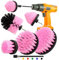 Drill Scrub Brush Set, 5pcs 1/4in Power Scrubber with 1pcs Extend Long Attachment, for Showers, Tubs, Bathroom, Tile, Grout, Carpet (Pink)