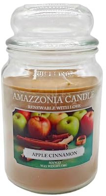 Amazzonia Kerze Apfel-Zimt, 530 g, natürliche Duftkerze aus Sojawachs, Doppeldocht-Baumwoll-Lufterfrischer für Raumdekoration, Apfel-Zimt-Glas