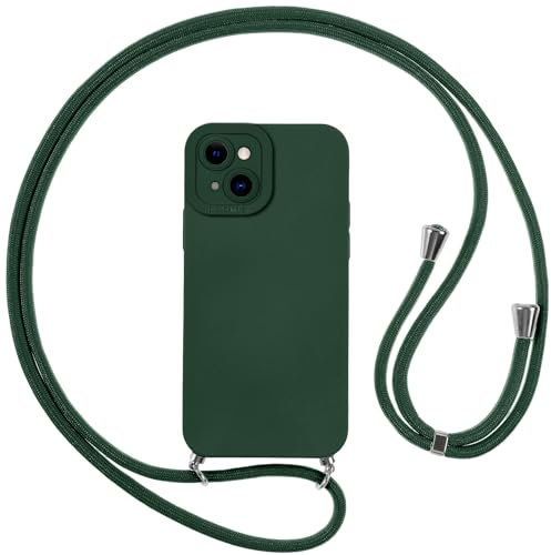 Vauki Coque pour iPhone 14 avec Cordon, Etui avec Collier - Tour de Cou Lanière en Corde - Silicone Housse avec Réglable Chaine pour iPhone 14, Bandouliere - Vert
