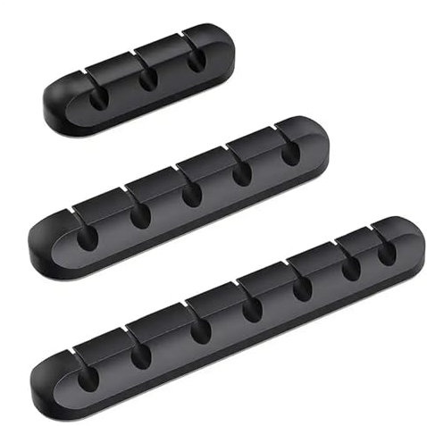 Cable Holder Clip 3Pcs, Cable Tidy Clips 7,5,3 Slots Flexible Cable Organizer Self Adhesive Under Table USB Cable Wire Tidy Organiser Under Desk Cable Management for Office Home (Black)