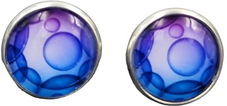 Stechschmuck Ohrstecker Handmade Ohrclips Ohrklemmen Seifenblasen Bubbles Blau Lila Silber Farben Damen Kinder Kitsch Kawaii 1 Paar Größe Wählbar (Ohrstecker 10mm)